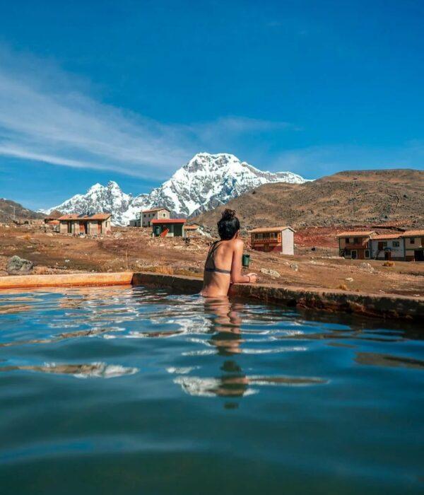 Enjoying the hot springs after a hard day