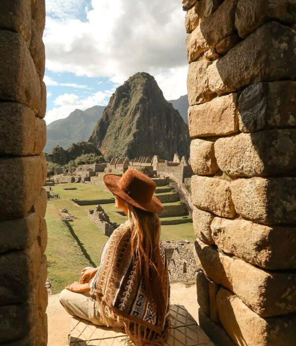 Machu Picchu beautiful view from an Inca window